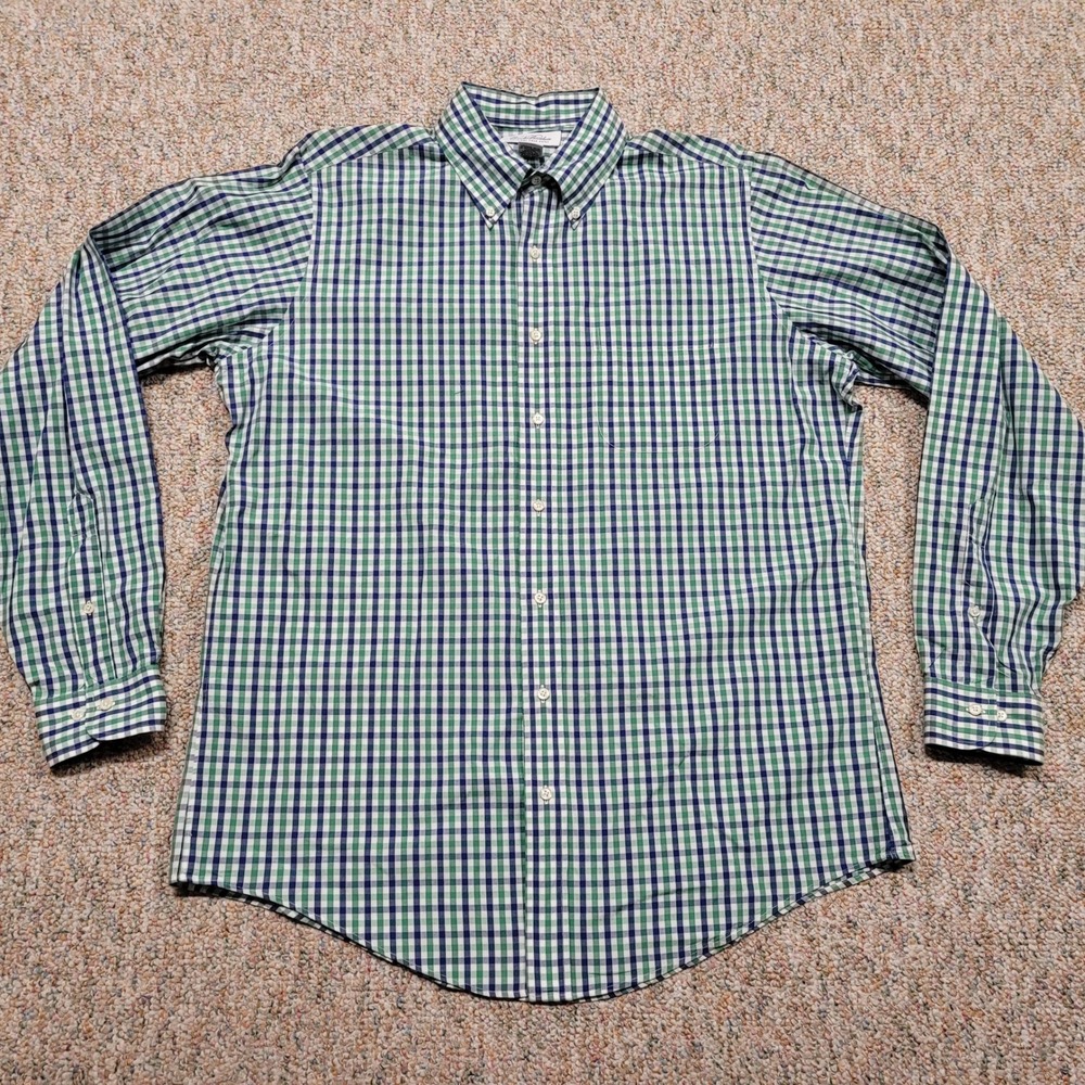 Brooks Brothers Shirt Mens 16 36/37‎ Green Gingham Check Button Down Long Sleeve
